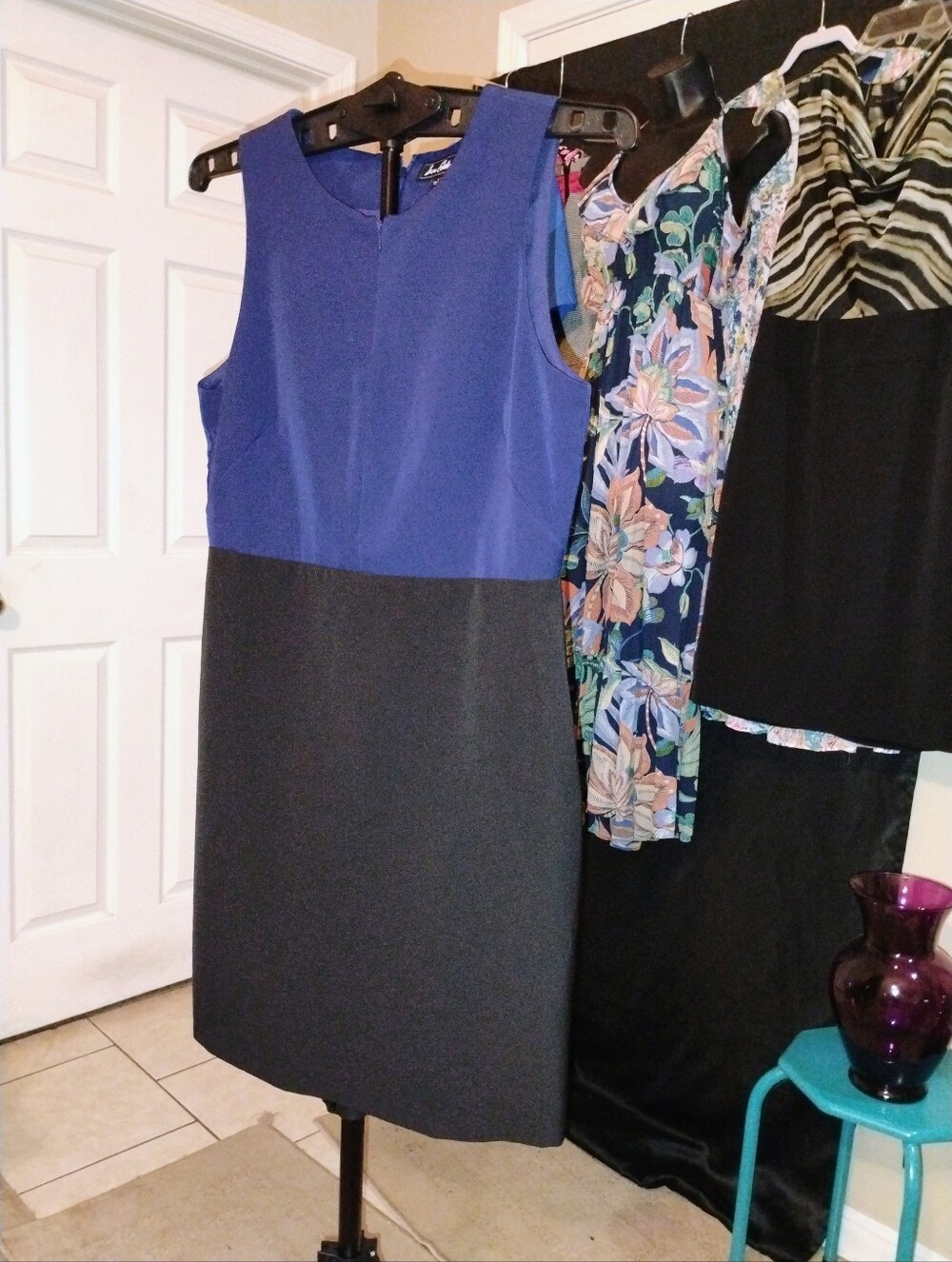 Sam Edelman Royal Blue and Charcoal Colorblock Sleeveless Midi Dress